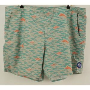 AFTCO Swim Trunks Marlin Shell Print Mens XL X 7" Blue Gray Orange Lined Stretch